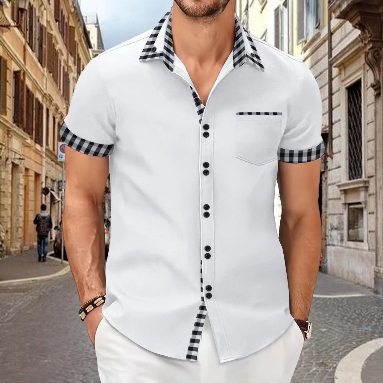 Herren Kurzarmhemd Modern Karo Sommer - BerlinGlamour