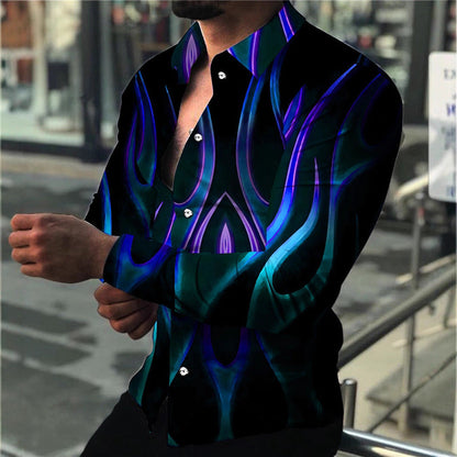 Herren Langarmhemd Modern Neon Muster Slim Fit