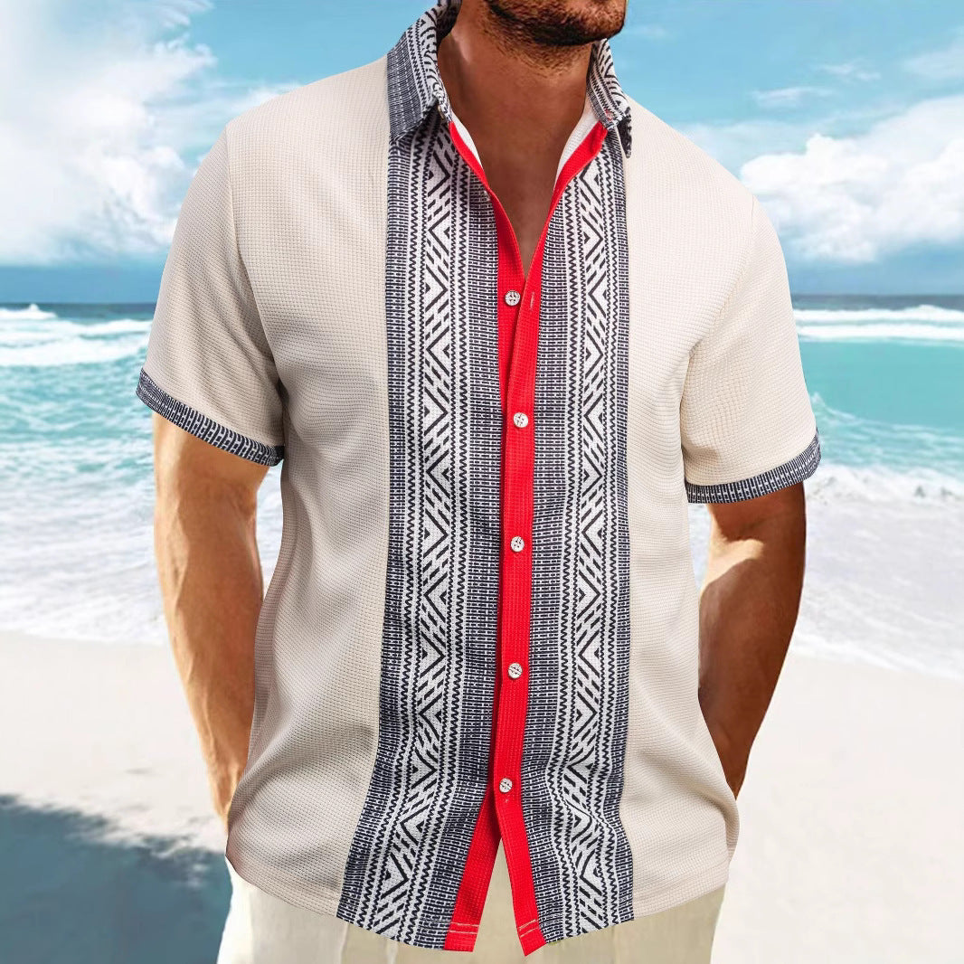 Herren Hemd Kurzarm Geometrisches Muster Kentkragen Modern