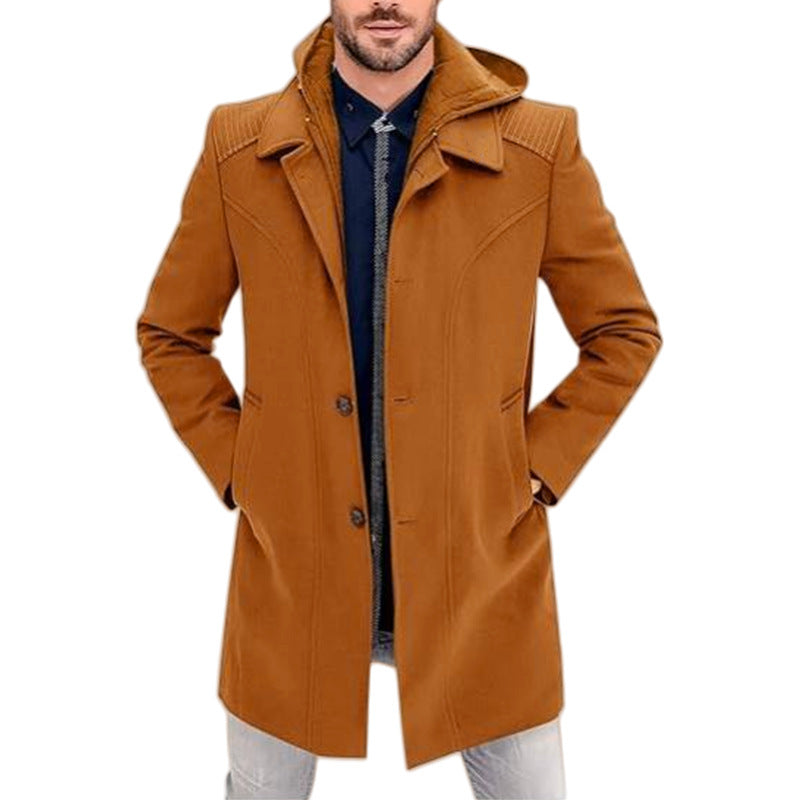 Herren Wintermantel Eleganter Ledermantel Schwarz