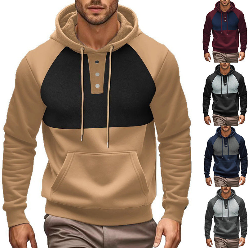 Herren Kapuzenpullover Modern mit Knöpfen Kontrastfarben - BerlinGlamour