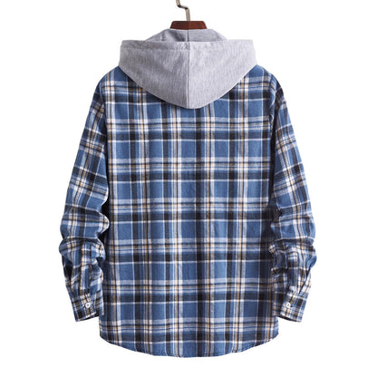 Herren Flanellhemd Kapuze Warm Modern