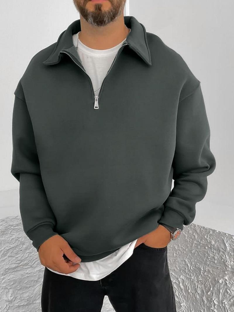 Herren Sweatpullover Stehkragen Halbzipper Modern Sportlich