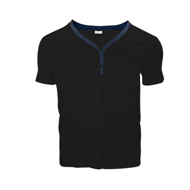 Herren Kurzarmshirt Modern V-Ausschnitt Knopfleiste