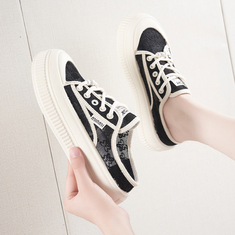 Damen Sneaker Bequem Spitze Modern Weiß