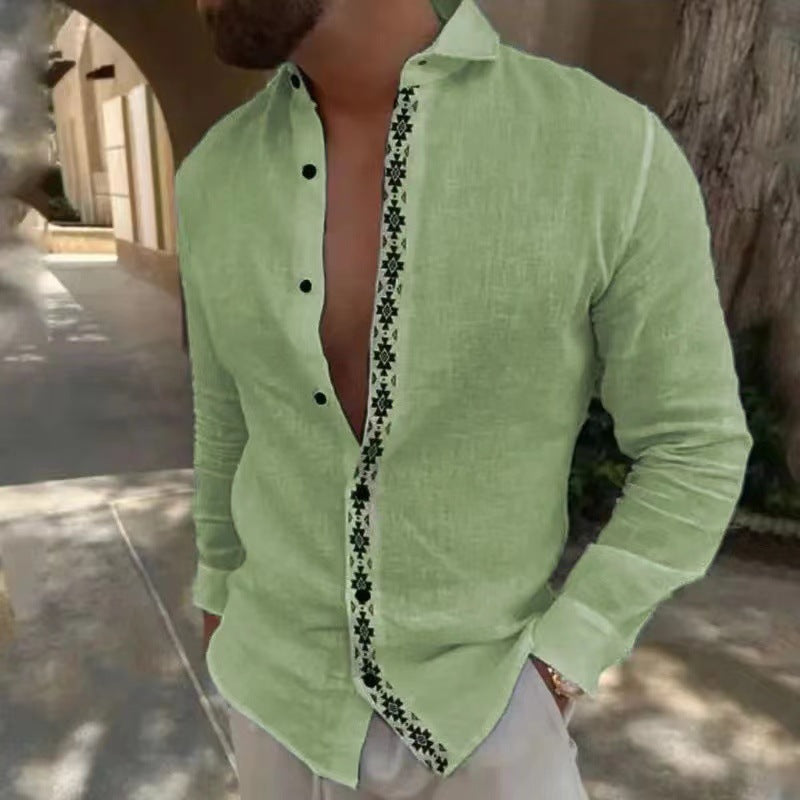 Herren Leinenhemd Elegantes Sommerhemd mit Stickerei