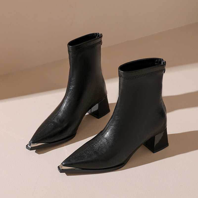 Damen Stiefeletten Spitze Absatz Blockabsatz Elegант - BerlinGlamour