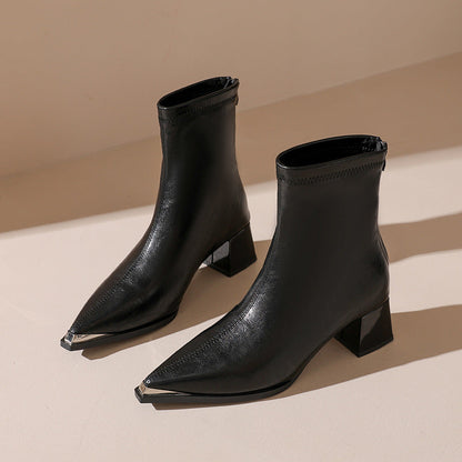 Damen Stiefeletten Spitze Absatz Blockabsatz Elegант - BerlinGlamour