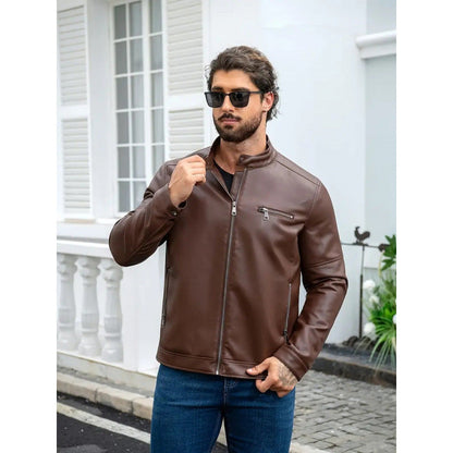 Herren Lederjacke Modern Kragen Schwarz Kunstleder