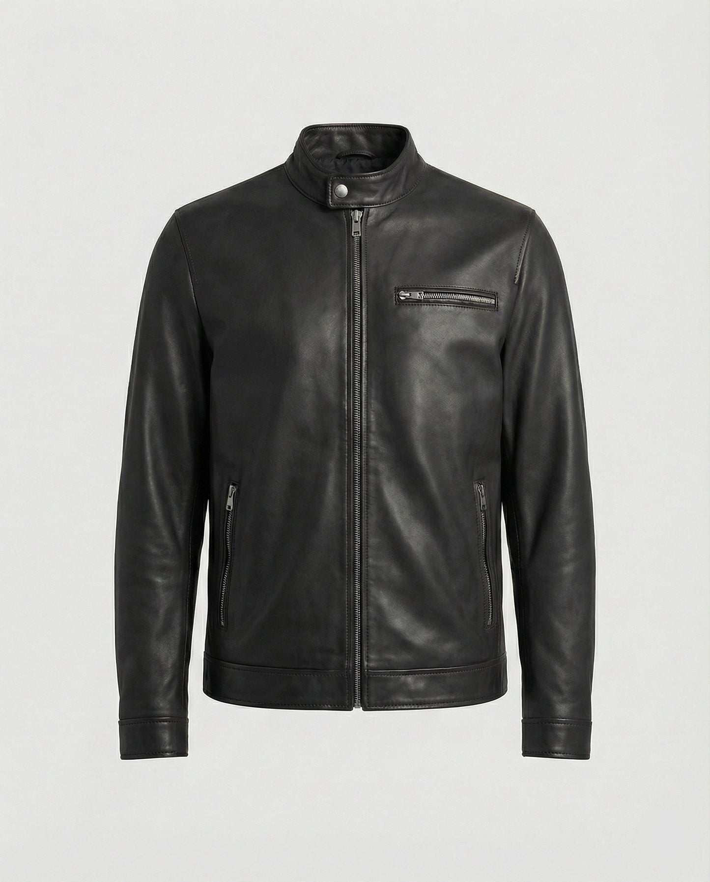 Herren Lederjacke Modern Kragen Schwarz Kunstleder