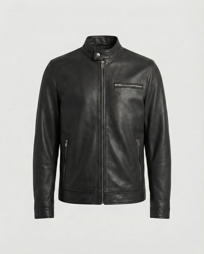 Herren Lederjacke Modern Kragen Schwarz Kunstleder