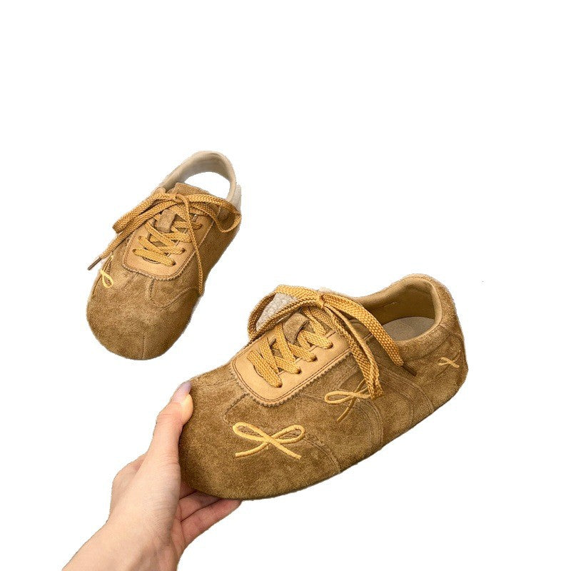 Damen Sneaker Bequem Wildleder Schuhe mit Schleifen