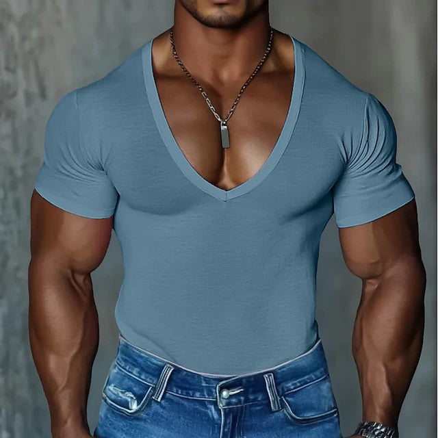 Herren T-Shirt V-Ausschnitt Figurbetont SlimFit Baumwolle Berlin