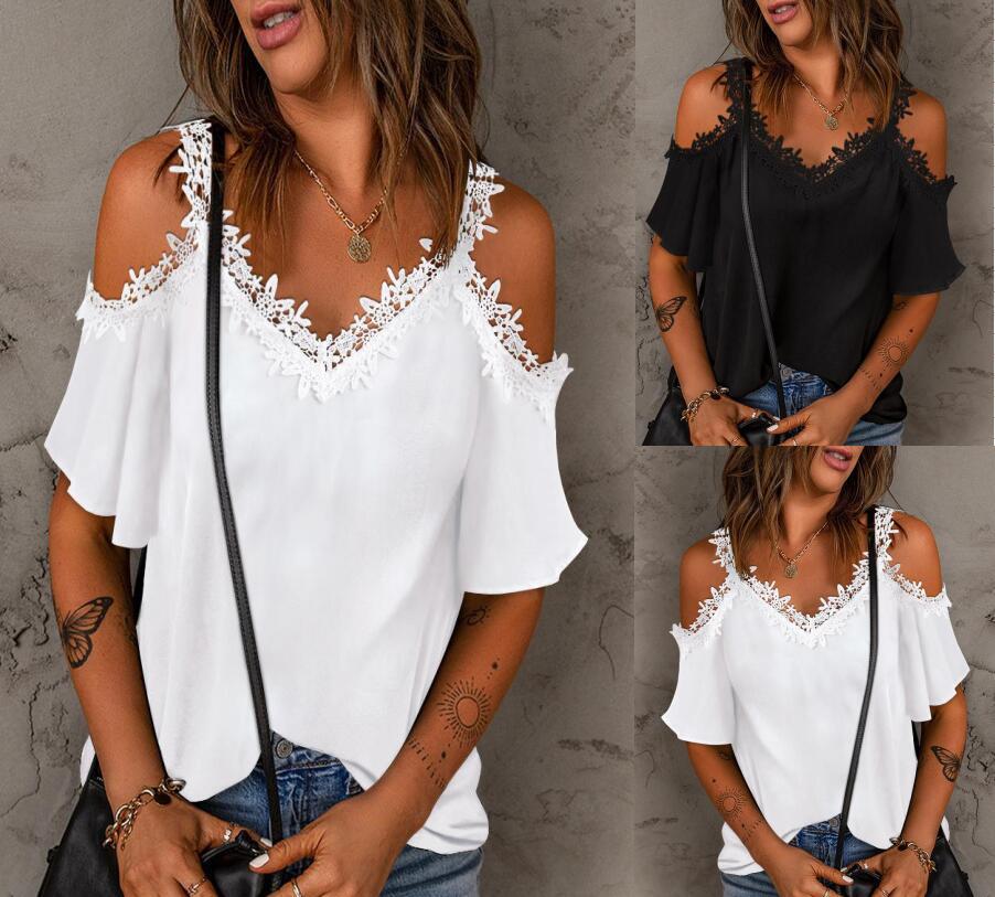 Damen Bluse Schulterfrei Spitze Modern - BerlinGlamour