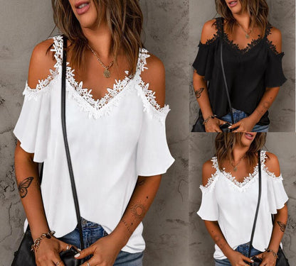 Damen Bluse Schulterfrei Spitze Modern - BerlinGlamour