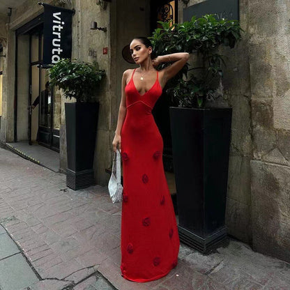 Elegantes Damen Abendkleid mit Blumenapplikationen