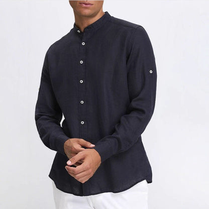 Herren Langarmhemd Stehkragen Slim Fit Modern