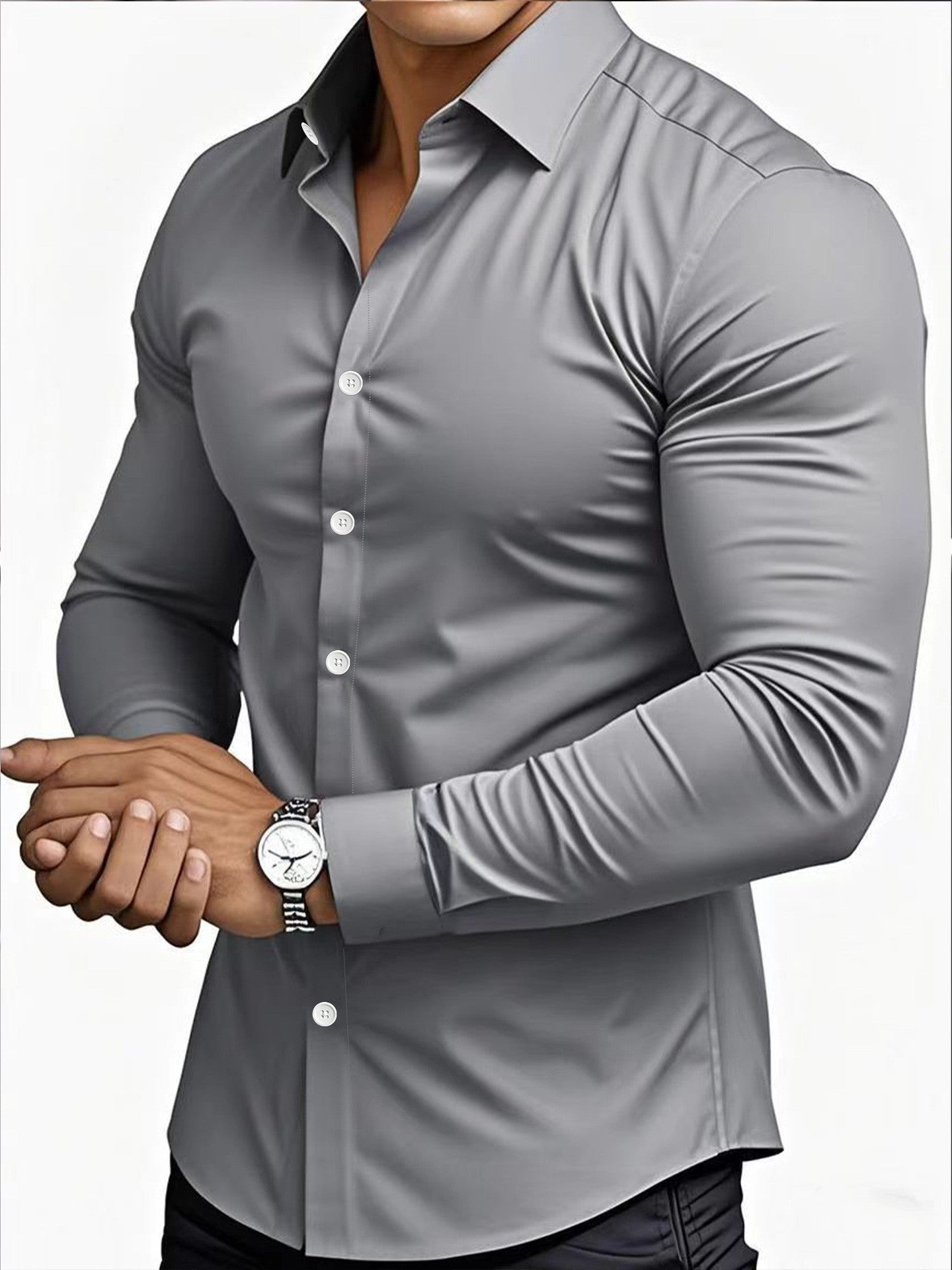 Herren Langarmhemd Elegant Slim Fit Kragen