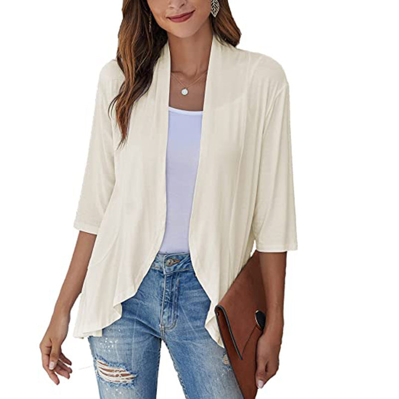 Damen Leichtjacke Chiffon mit Offener Front und Drei-Viertel-Ärmeln