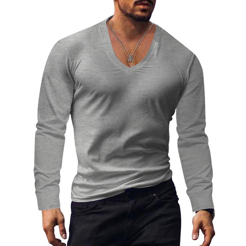 Herren T-Shirt Langarm V-Ausschnitt Modern Style