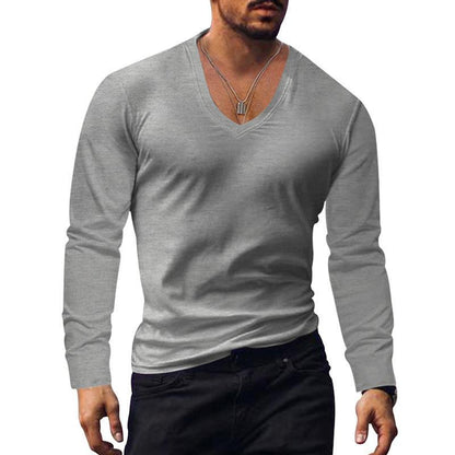 Herren T-Shirt Langarm V-Ausschnitt Modern Style