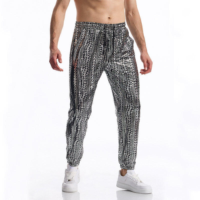 Herren Glitzerhose Bunt Pailletten Jeanshose Party
