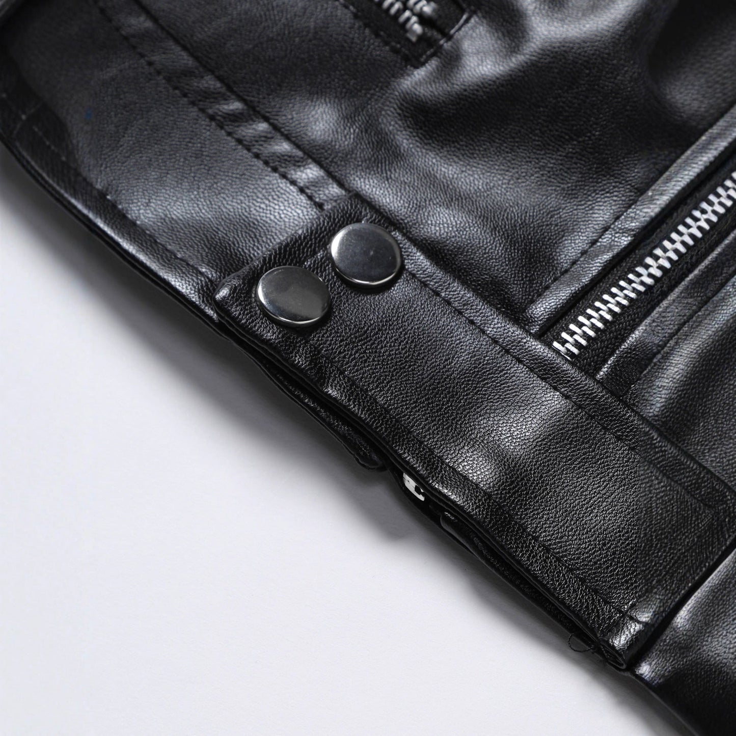Herren Lederjacke Modisch Asymmetrisch Reißverschluss Schwarz