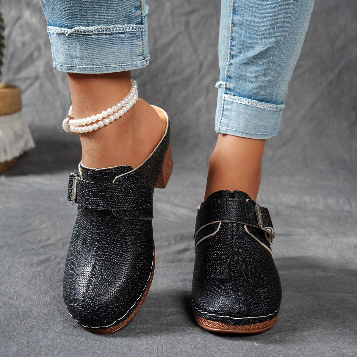Damen Clogs mit Schnallen-Design und Komfort-Absatz