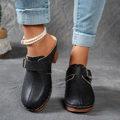 Damen Clogs mit Schnallen-Design und Komfort-Absatz