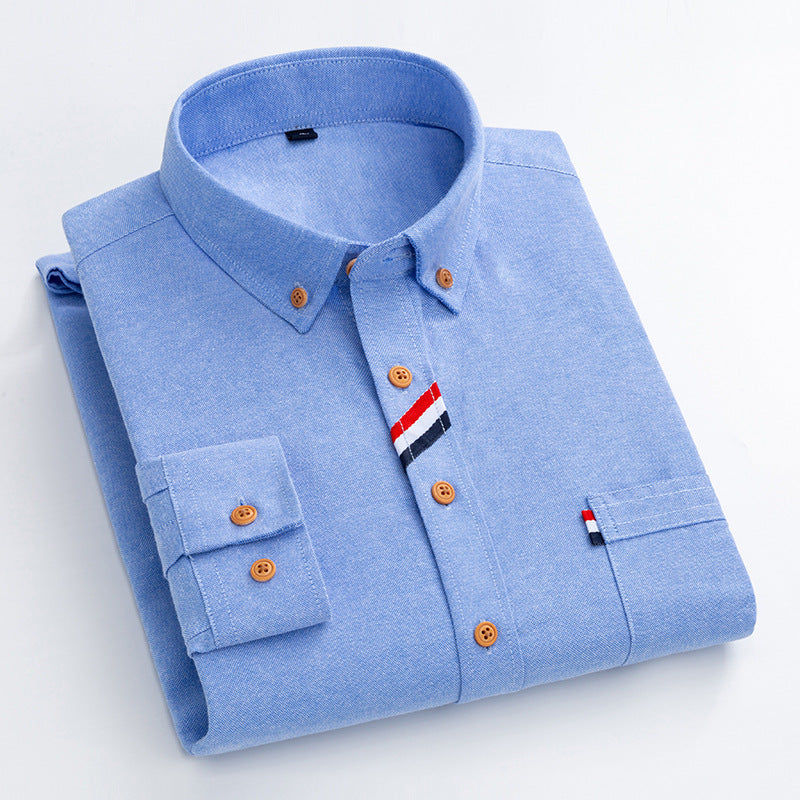 Herren Hemd Chambray Blau Modern Mit Kontrast