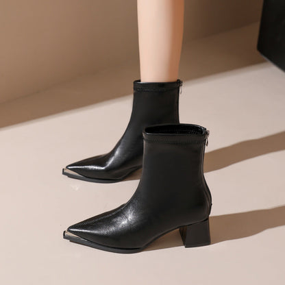 Damen Stiefeletten Spitze Absatz Blockabsatz Elegант