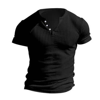 Herren Kurzarmshirt Elegantes Rippdesign Knopfleiste Modern