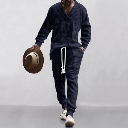 Herren Strickanzug Set mit V-Ausschnitt und Kordelzug Casual