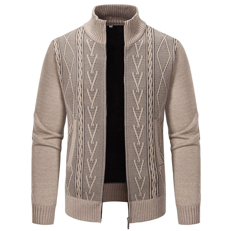 Herren Strickjacke Modern Zopfmuster Hochgeschlossener Kragen