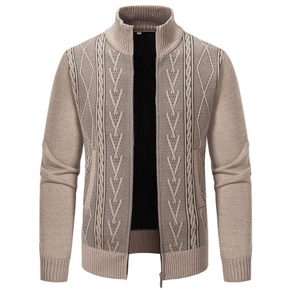 Herren Strickjacke Modern Zopfmuster Hochgeschlossener Kragen