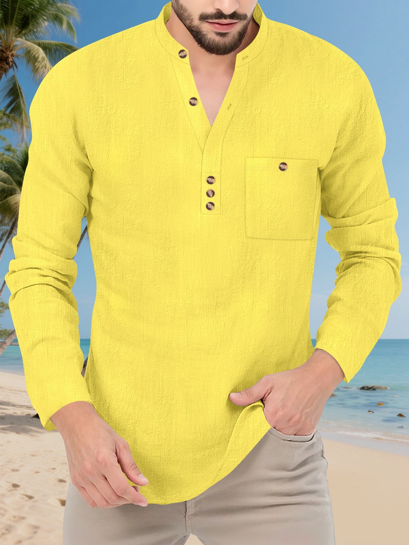 Herren Hemd Modern Lässig Stehkragen Elegent