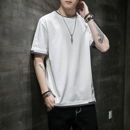 Herren T-Shirt Lässig Basic mit Kontrastärmeln Casual