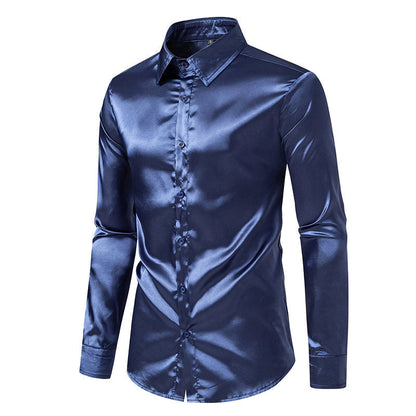 Herren Satinhemd Elegantes mit Klassischem Kragen Glanzfinish