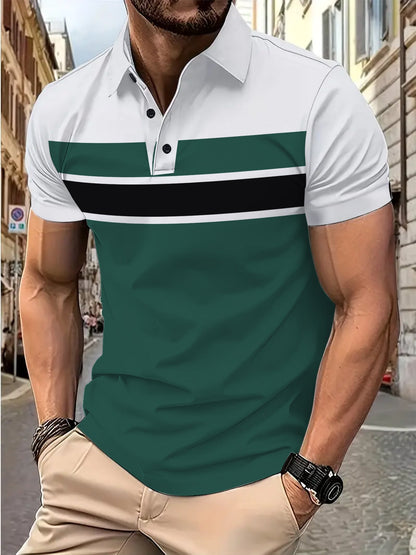 Herren Poloshirt Kurzarm Streifenmuster Modern