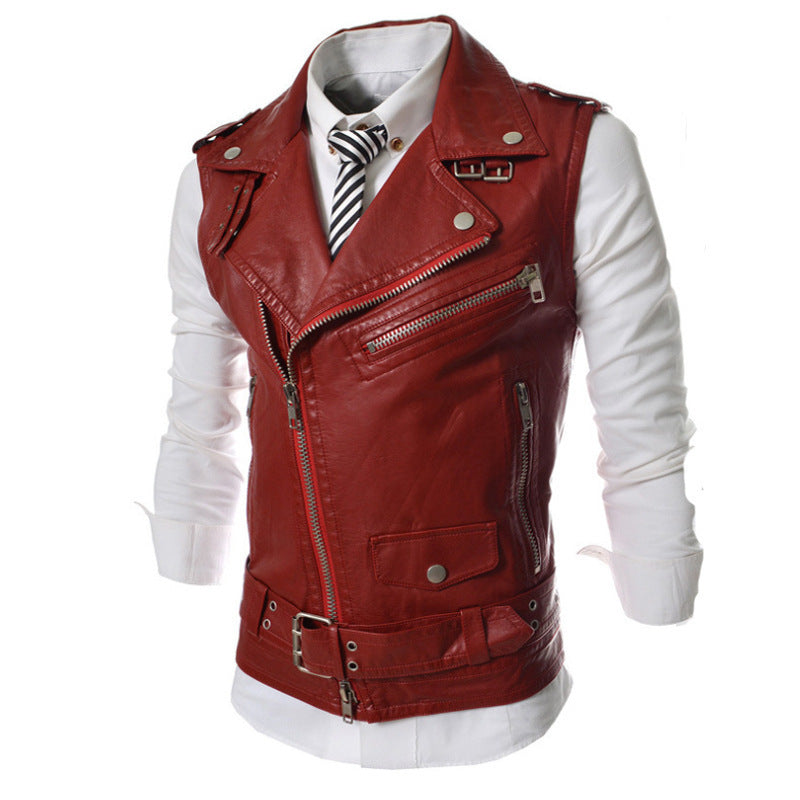 Herren Lederweste Asymmetrisch Reißverschluss Biker Stil