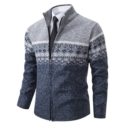 Herren Strickjacke Stehkragen Norweger Muster Warm
