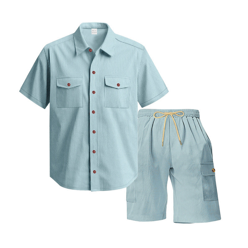 Herren Kurzarm-Shirt und Cargo-Shorts Set Modern Elastisch Mit Taschen