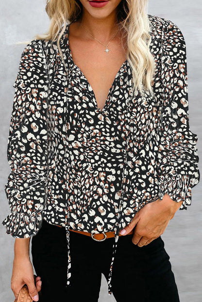Damen Bluse Top Tierdruck Ärmel Fransen Modern