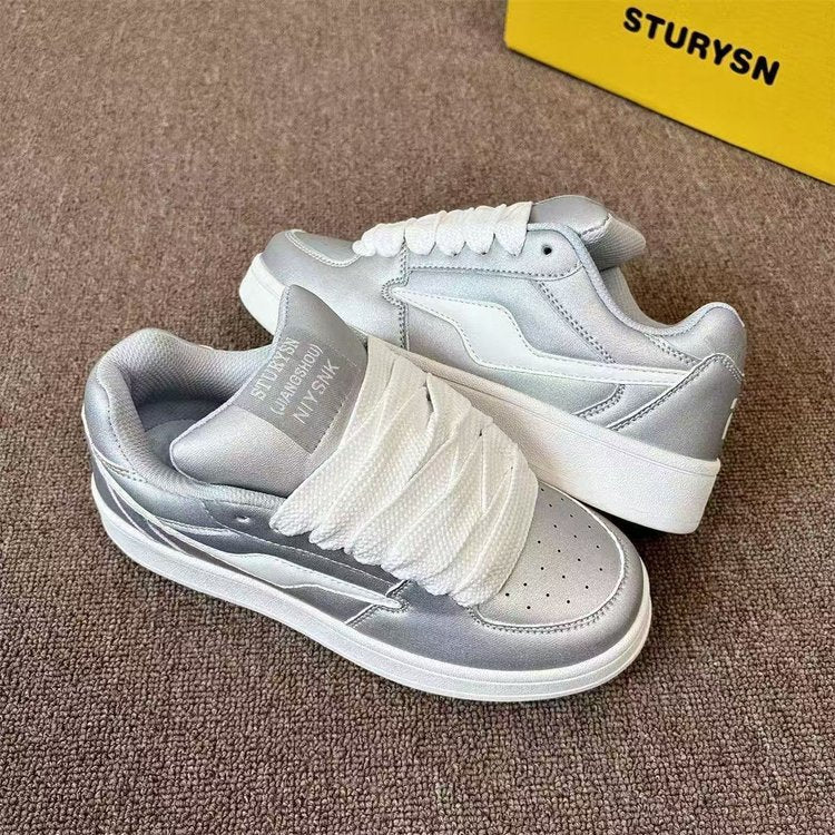 Damen Sneaker Glänzend Bequem Schnüren