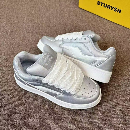 Damen Sneaker Glänzend Bequem Schnüren