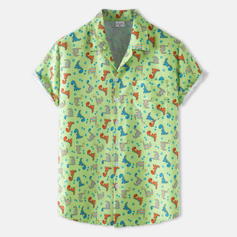 Herren Kurzarmhemd Dinosaurier Motiv Relaxed Fit - BerlinGlamour