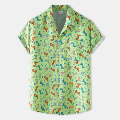Herren Kurzarmhemd Dinosaurier Motiv Relaxed Fit - BerlinGlamour