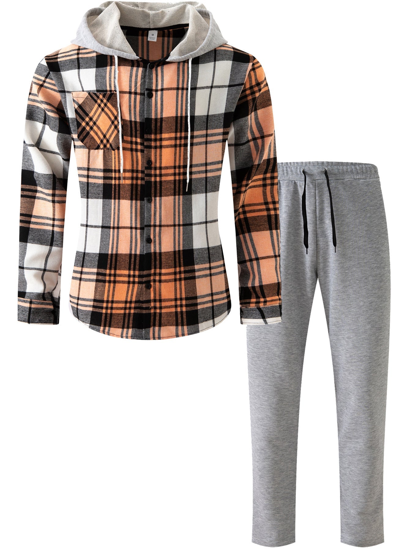Herren Flanell-Hemd Set mit Jogginghose Kapuze Bequem