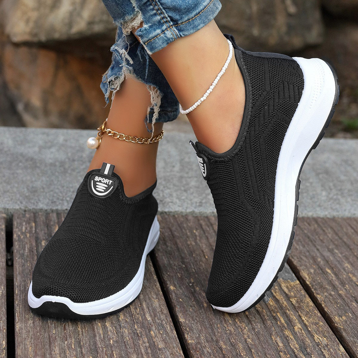 Damen Sportschuhe Bequem Atmungsaktiv Slip-On