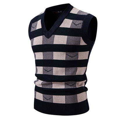 Herren Strickweste Karomuster Modern V-Ausschnitt